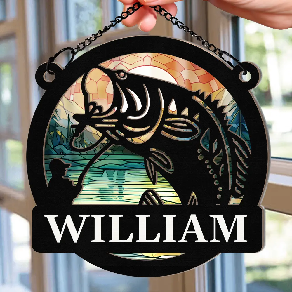 Bass Fishing - Personalized Window Hanging Suncatcher Ornament - Image 2