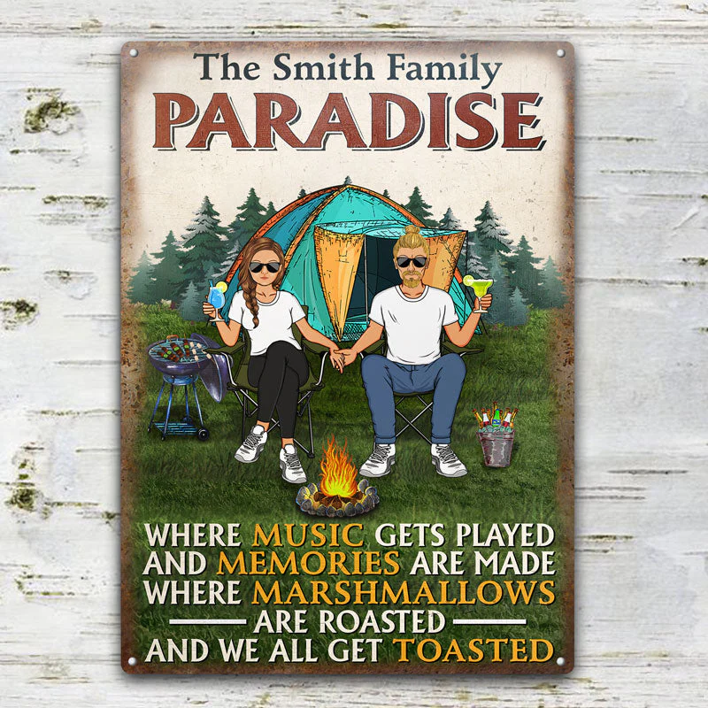 BBQ Camping Couple Where Music Gets Played - Couple Gift - Personalized Custom Classic Metal Signs - Image 2