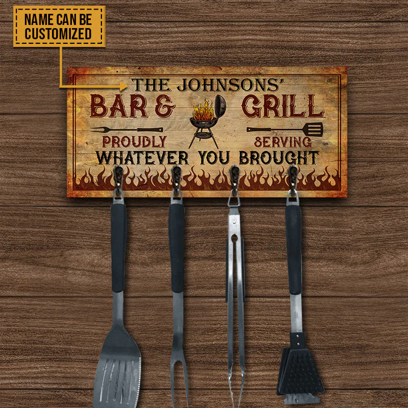 BBQ Utensil Rack Bar And Grill Personalized Custom Wood Key Holder - Image 4