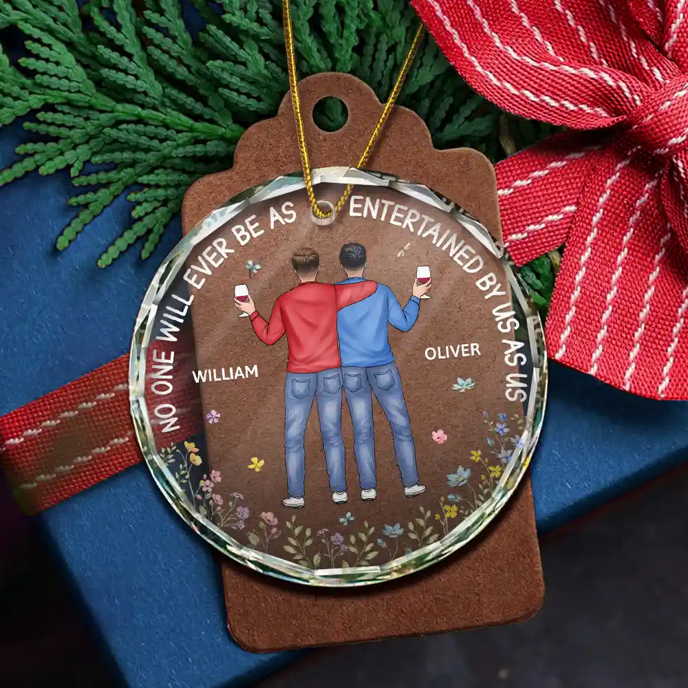 Be As Entertained By Us As Us Arm In Arm Bestie - Personalized Circle Glass Ornament - Image 5