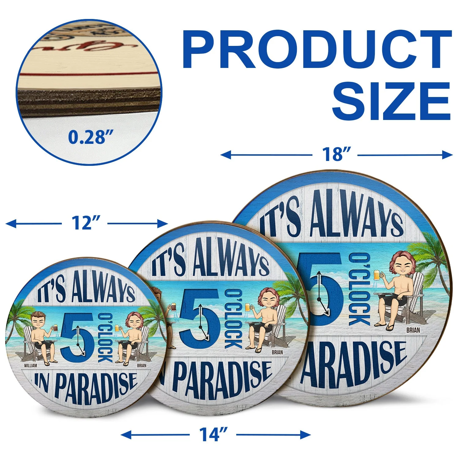 Beach Always 5 O'Clock In Paradise - Gift For Couples - Personalized Custom Wood Circle Sign - Image 5