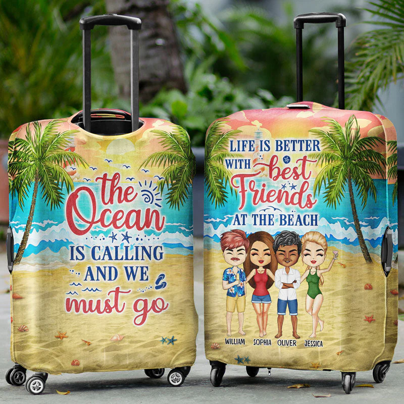 Beach Best Friends Beaches Booze Besties - Gift For BFF - Personalized Custom Luggage Cover - Image 2
