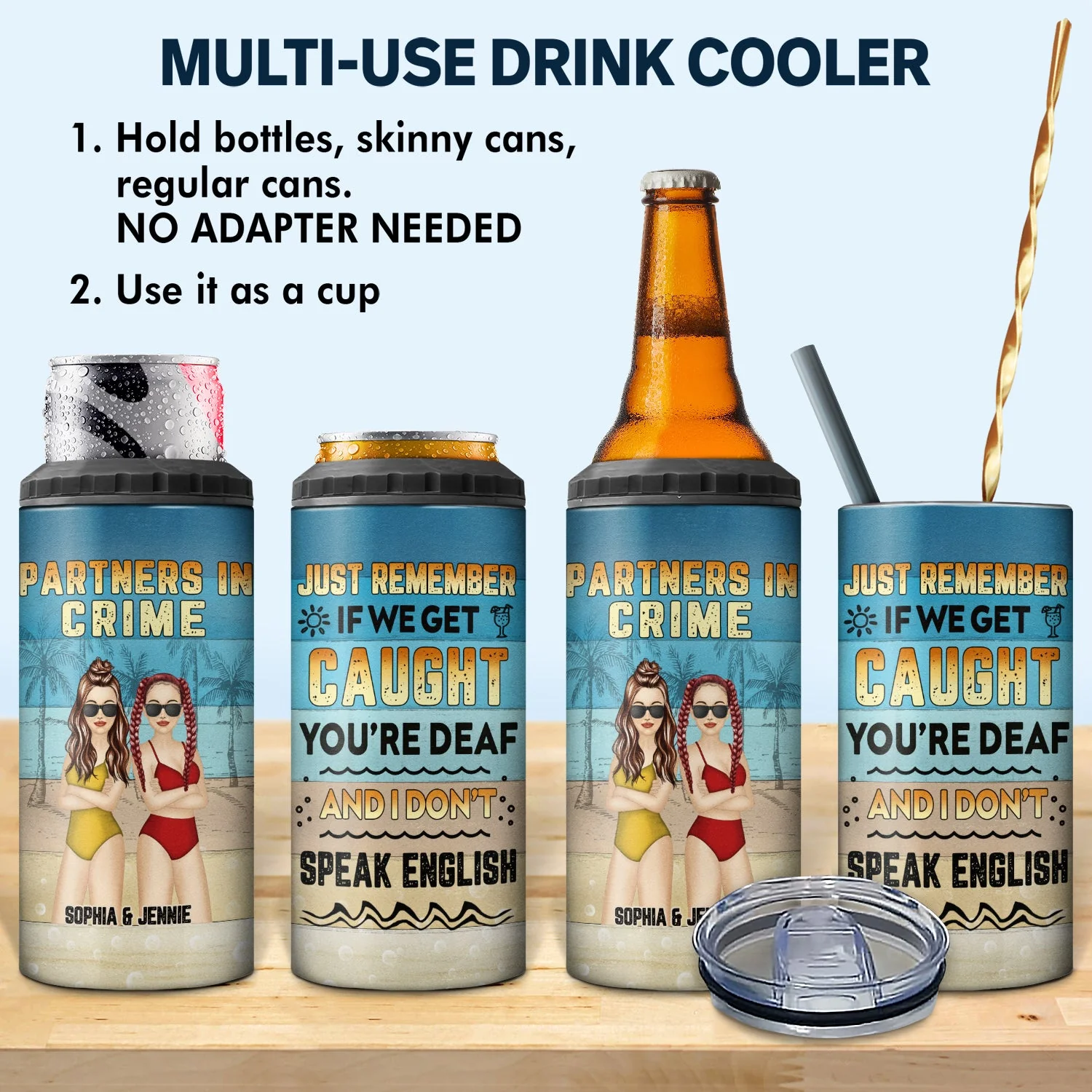 Beach Bestie If We Get Caught - Gift For Bestie - Personalized Custom 4 In 1 Can Cooler Tumbler - Image 2