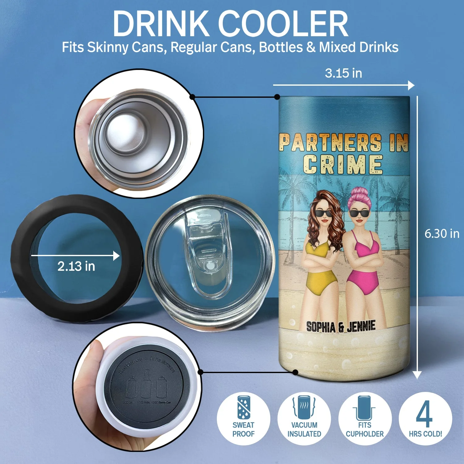 Beach Bestie If We Get Caught - Gift For Bestie - Personalized Custom 4 In 1 Can Cooler Tumbler - Image 4