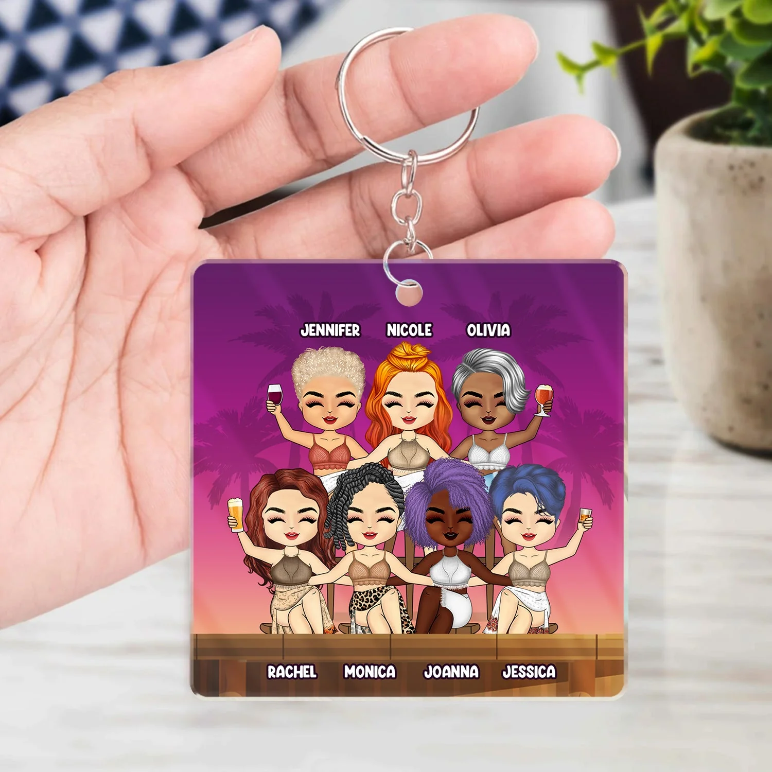 Beach Bestie Warning The Girls Are Drinking Again - Gift For Bestie - Personalized Custom Acrylic Keychain - Image 4