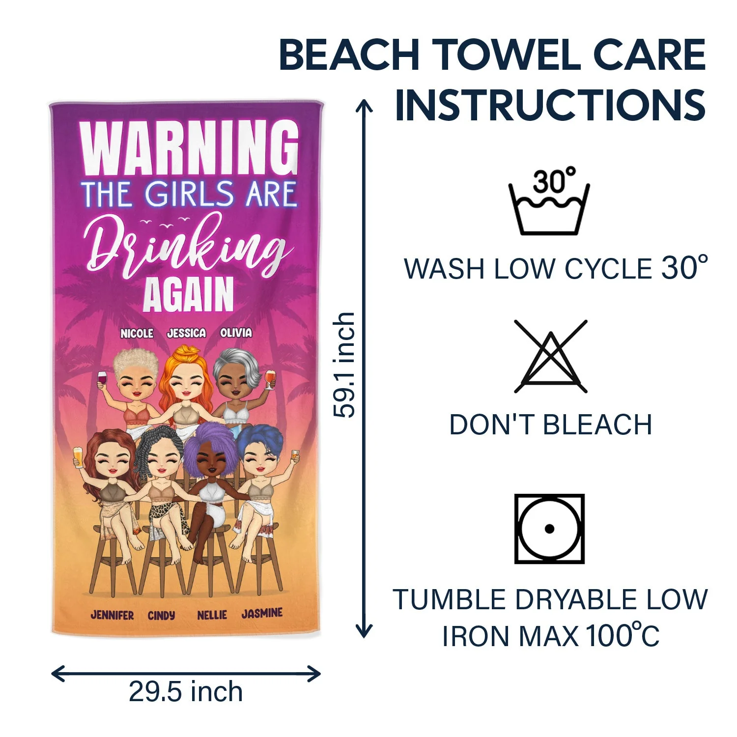 Beach Bestie Warning The Girls Are Drinking Again - Gift For Besties - Personalized Custom Beach Towel - Image 6