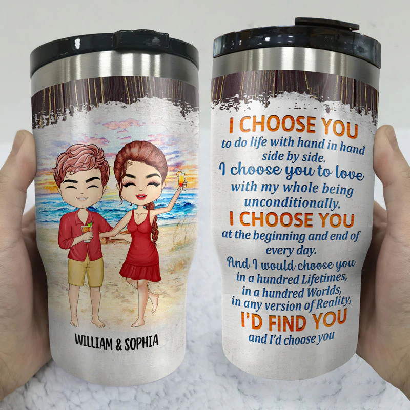 Beach Chibi Couple Husband And Wife Drinking Buddies For Life - Gift For Couples - Personalized Custom Triple 3 In 1 Can Cooler - Image 3