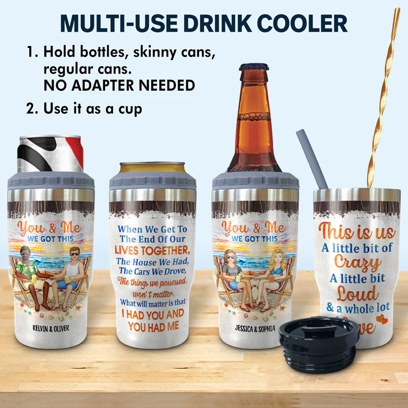 Beach Couple Husband And Wife Drinking Buddies For Life - Gift For Couples - Personalized Custom Triple 3 In 1 Can Cooler - Image 2