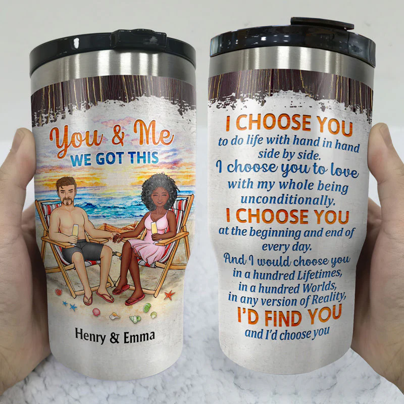 Beach Couple Husband And Wife Drinking Buddies For Life - Gift For Couples - Personalized Custom Triple 3 In 1 Can Cooler - Image 3