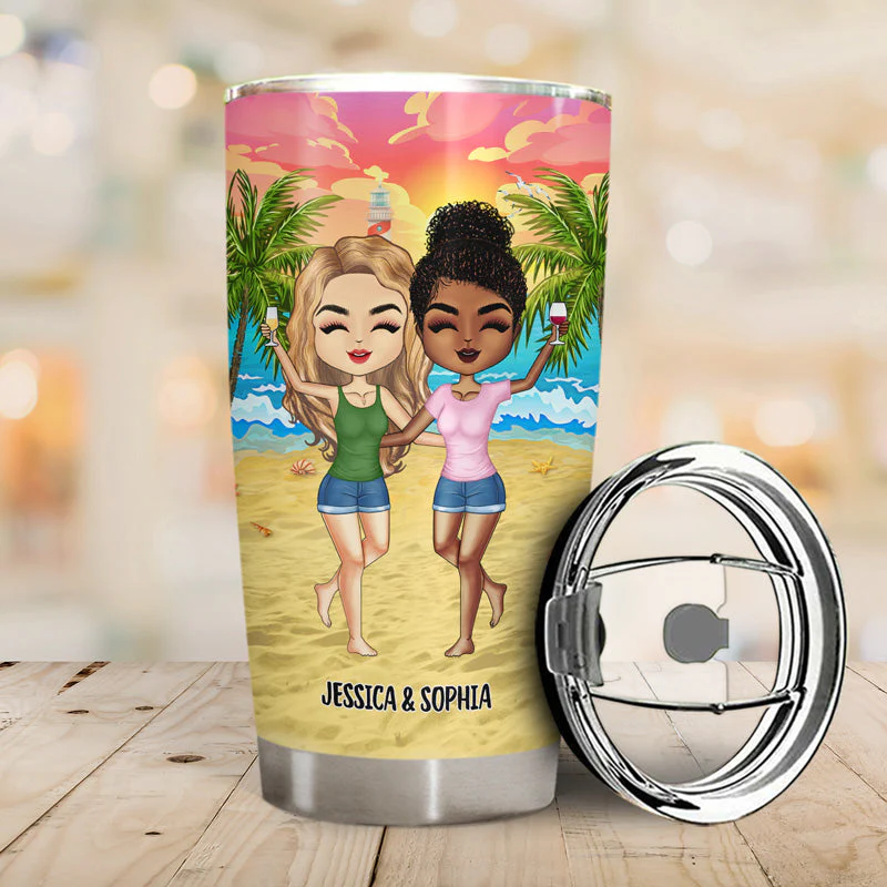 Beach Couple I Love You To The Beach And Back - Gift For Couples - Personalized Custom Tumbler - Image 2