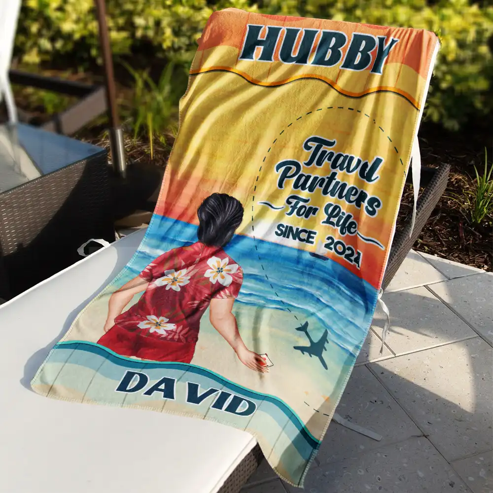 Beach Couple Travel Partners For Life - Personalized Beach Towel - Image 3