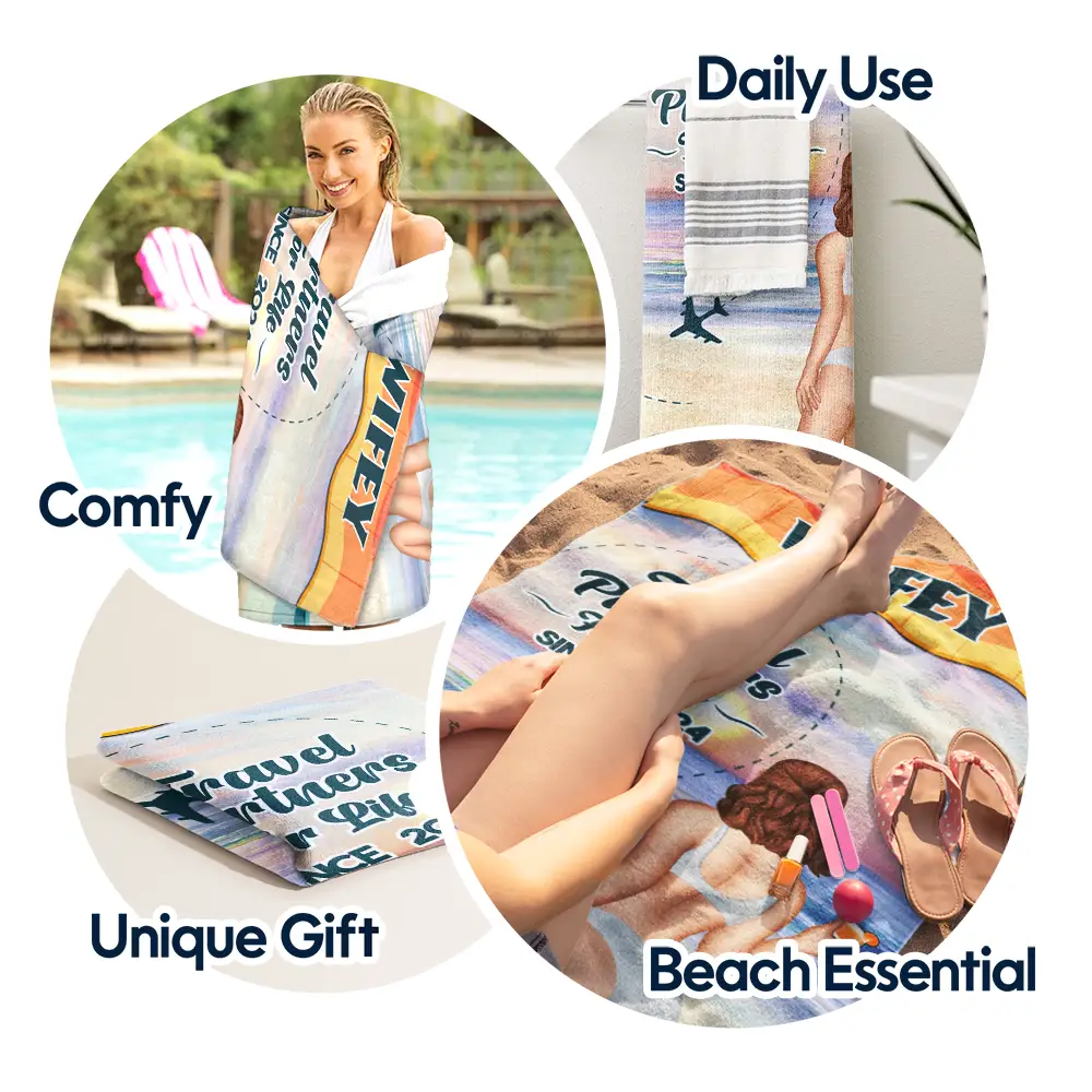 Beach Couple Travel Partners For Life - Personalized Beach Towel - Image 5