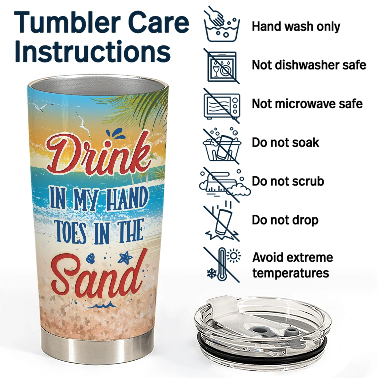 Beach Drink In My Hand Toes In The Sand - Gift For Women, Beach Lovers - Personalized Custom Tumbler - Image 5