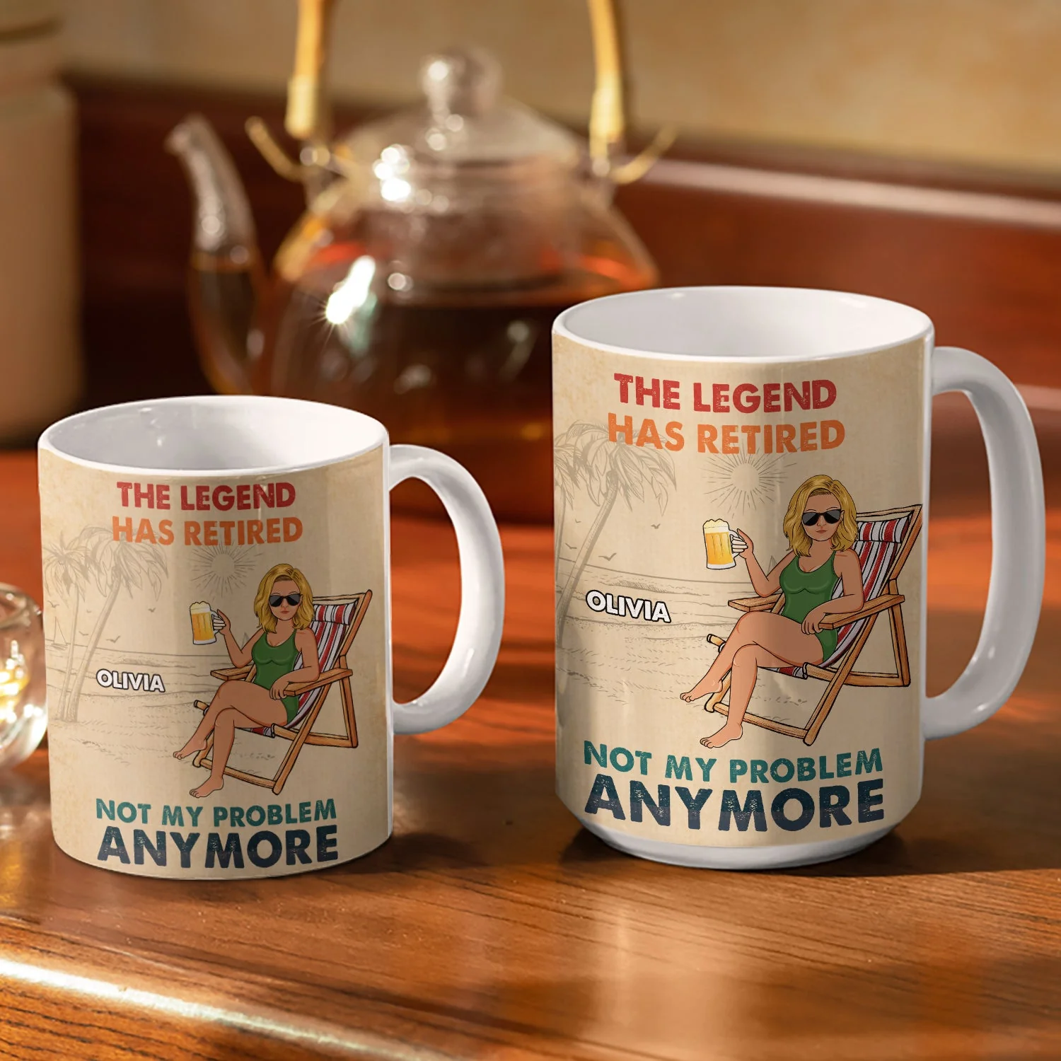 Beach Father Grandpa Calendar The Legend Has Retired - Gift For Father - Personalized White Edge-to-Edge Mug - Image 3