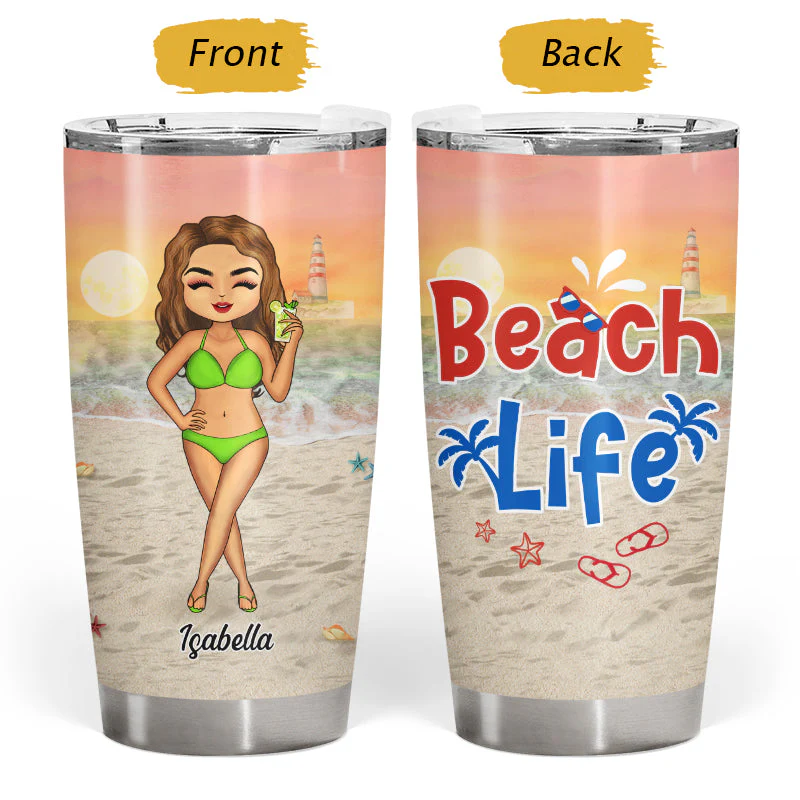 Beach Girl Drink In My Hand Toes In The Sand - Gift For Woman - Personalized Custom Tumbler - Image 3
