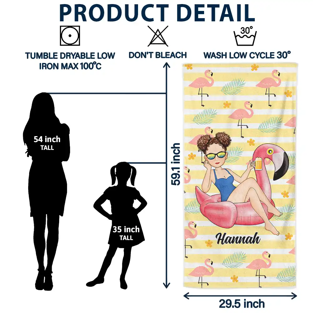Beach Girl Pool Girl Flamingo - Personalized Beach Towel - Image 6