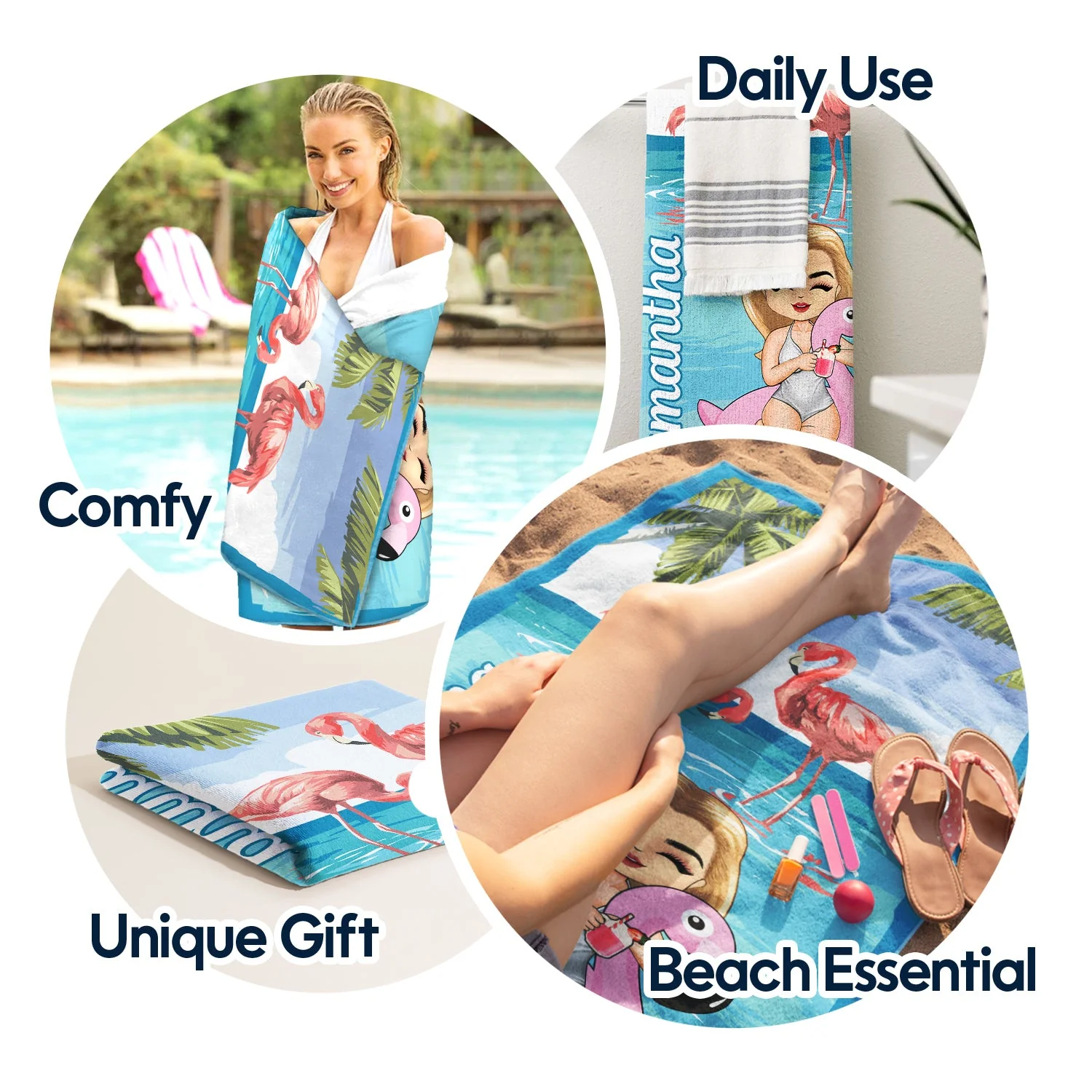 Beach Girl Pool Girl Flamingo Unicorn - Birthday, Anniversary, Travel, Vacation Gift For Woman - Personalized Beach Towel - Image 5