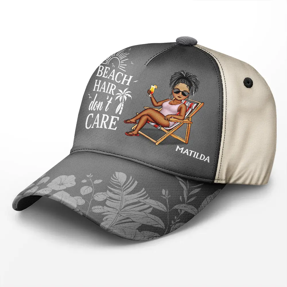 Beach Hair Don't Care Cartoon - Personalized Classic Cap - Image 2