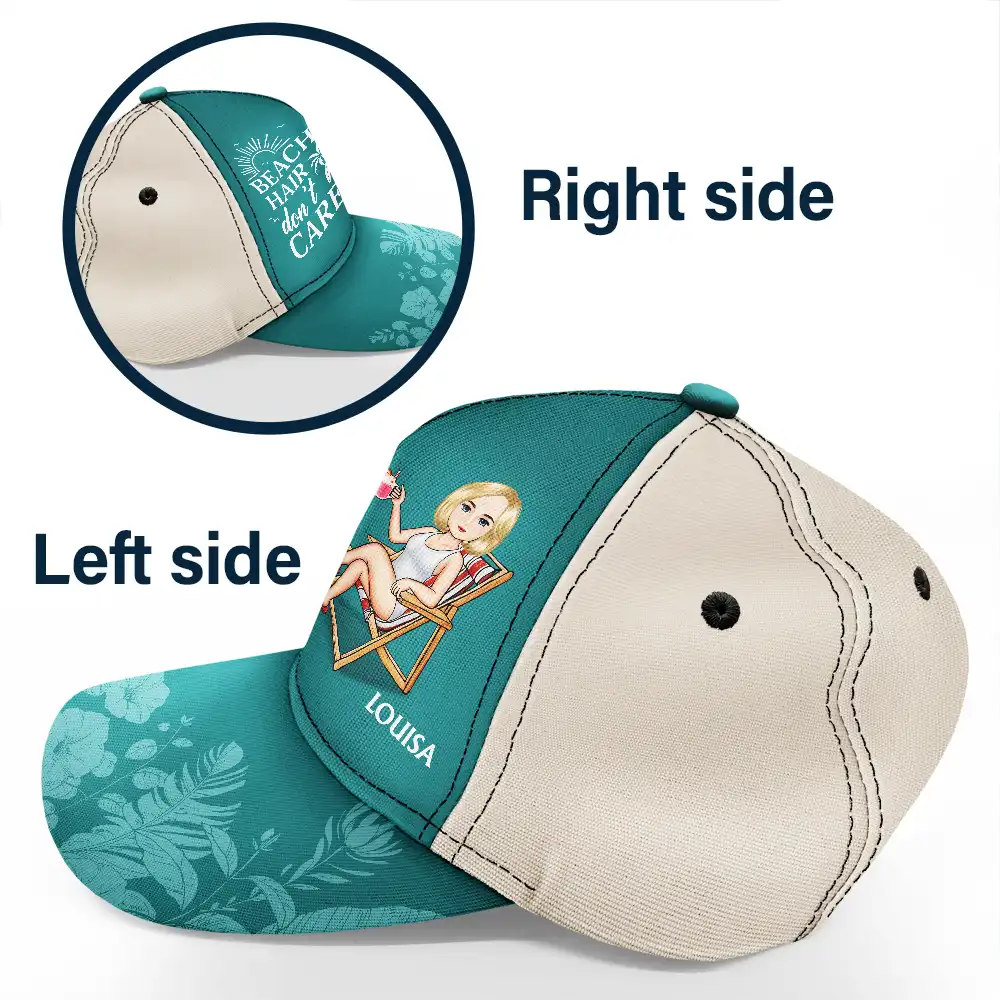 Beach Hair Don't Care Cartoon - Personalized Classic Cap - Image 3