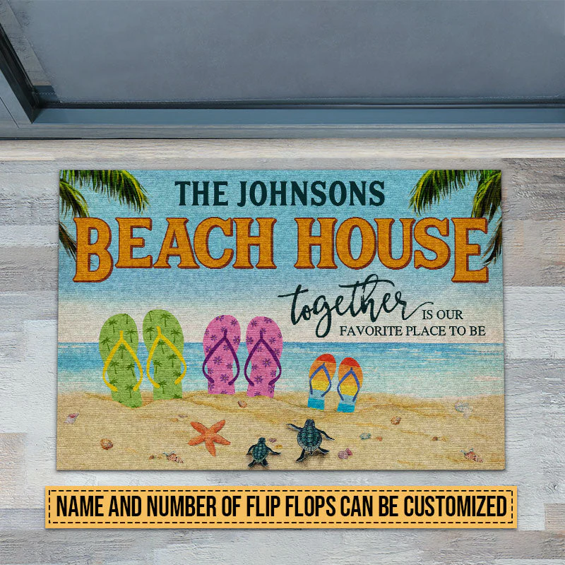 Beach House Flip Flop Together Is Our Favorite Place Custom Doormat - Image 3