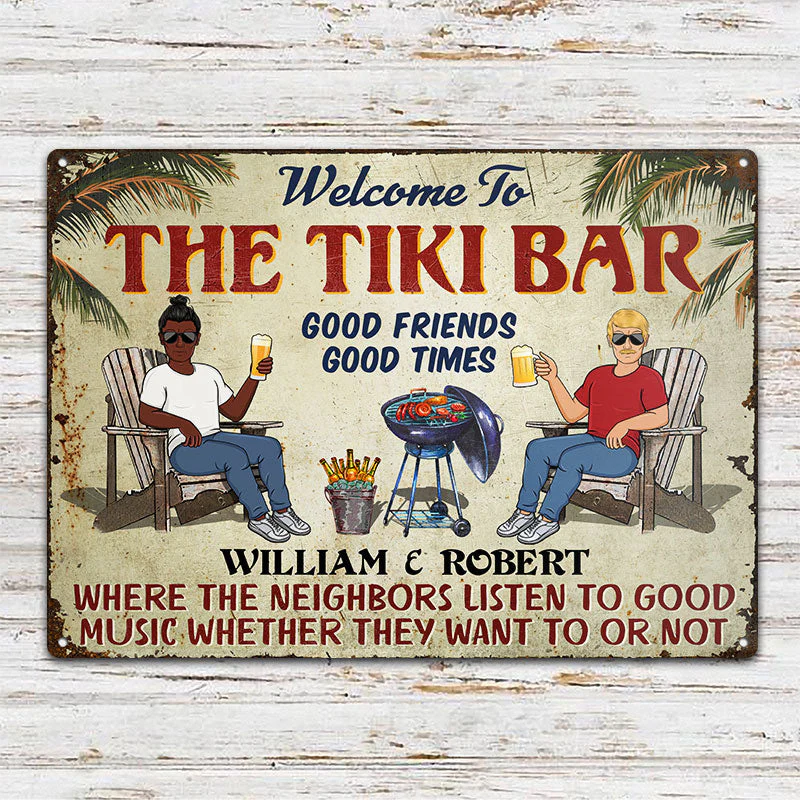 Beach House Grilling Listen To The Good Music Couple Husband Wife - Backyard Sign - Personalized Custom Classic Metal Signs - Image 2