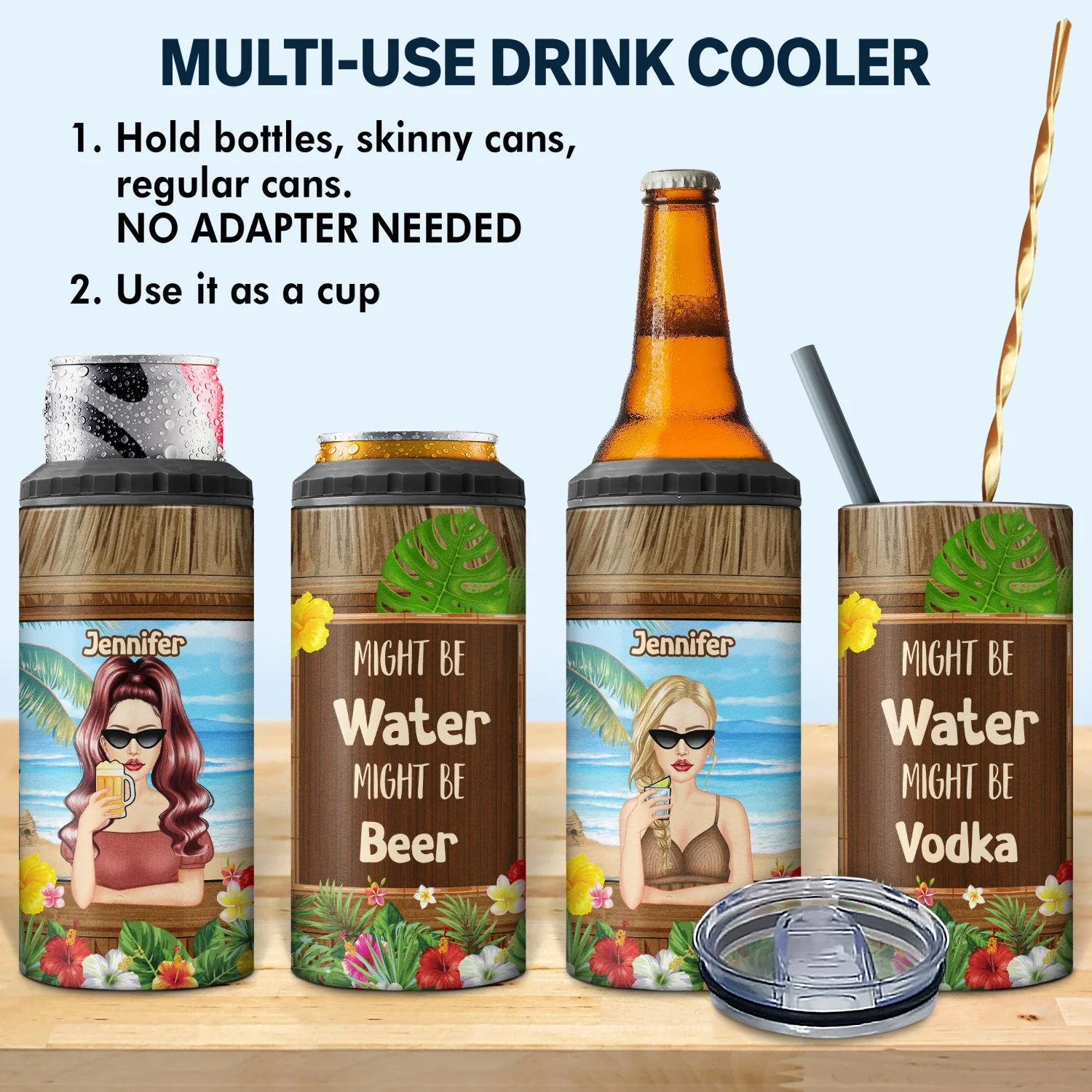 Beach Might Be Water Might Be - Gift For Beach Lovers, Gift For Women - Personalized Custom 4 In 1 Can Cooler Tumbler - Image 2