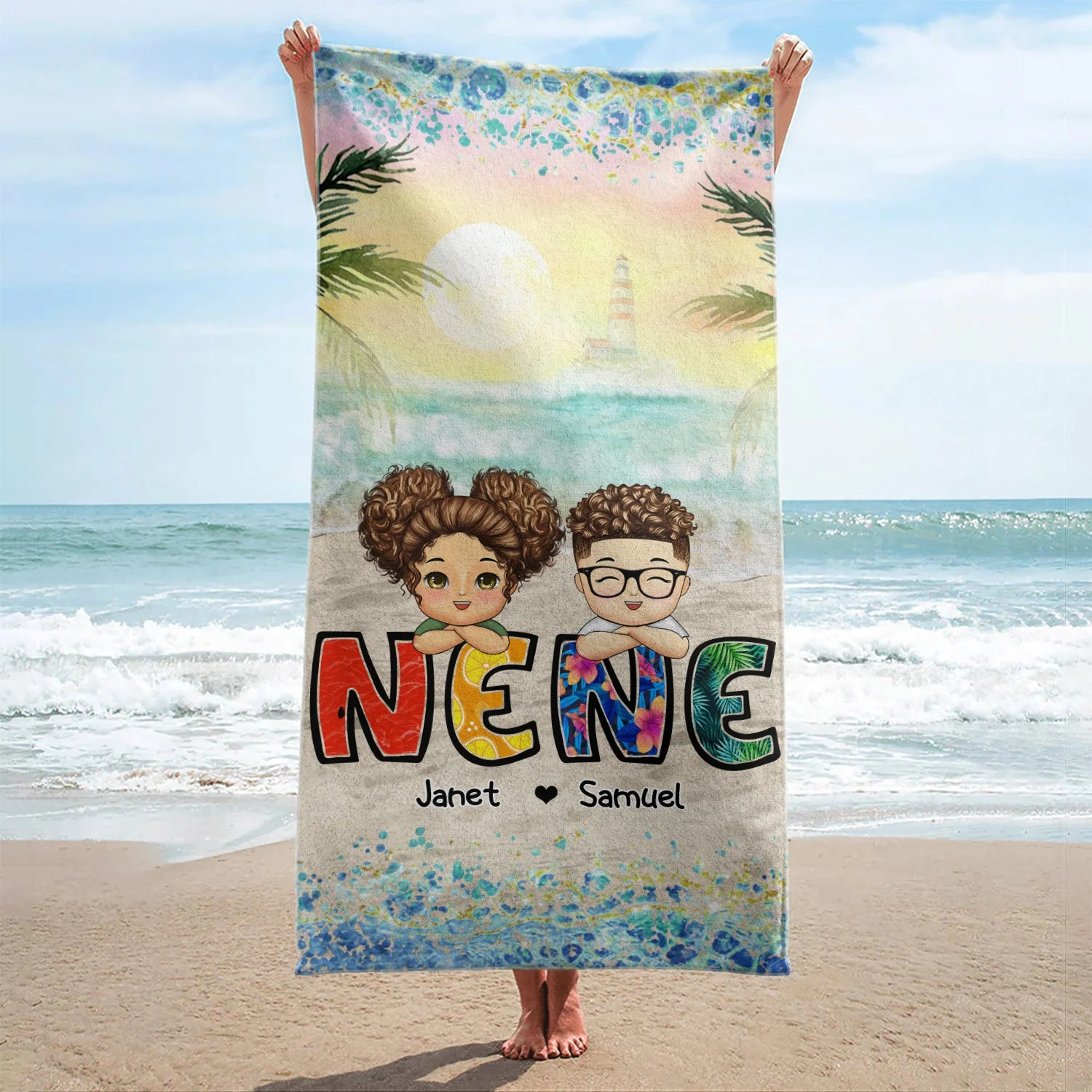 Beach Nana Title - Birthday, Loving Gift For Mom, Mother, Mama, Grandma, Grandmother - Personalized Beach Towel - Image 2