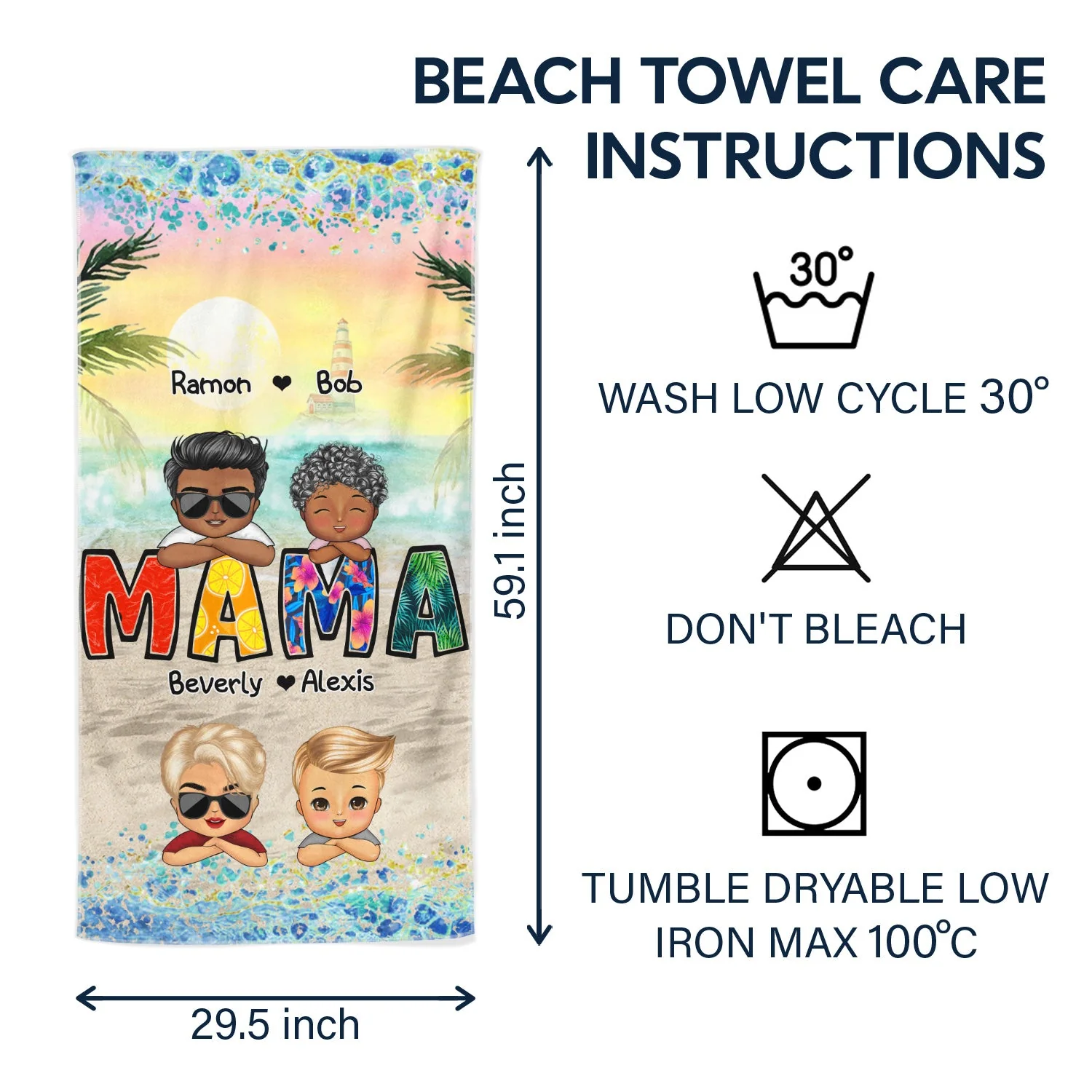 Beach Nana Title - Birthday, Loving Gift For Mom, Mother, Mama, Grandma, Grandmother - Personalized Beach Towel - Image 6