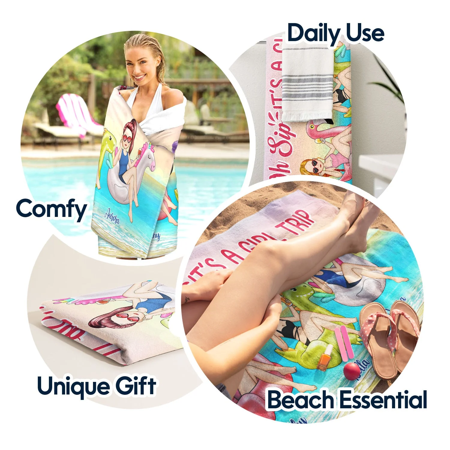 Beach Oh Sip It's A Girl Trip - Gift For Bestie - Personalized Beach Towel - Image 5