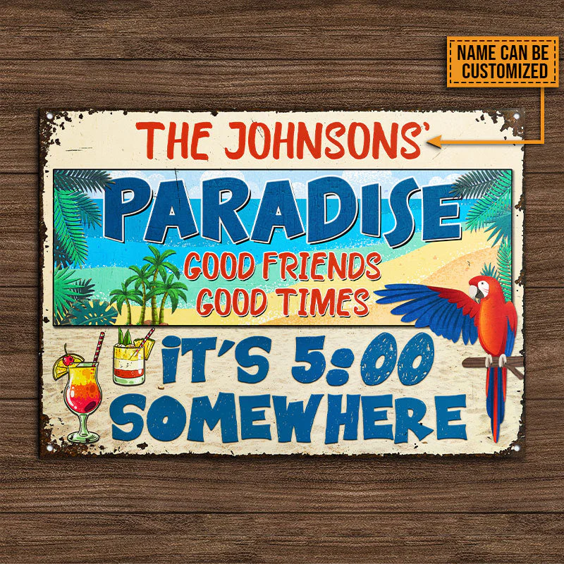 Beach Parrot Paradise It's 5 O'Clock Somewhere, Beach House, Outdoor Bar Decor, Custom Classic Metal Signs - Image 4