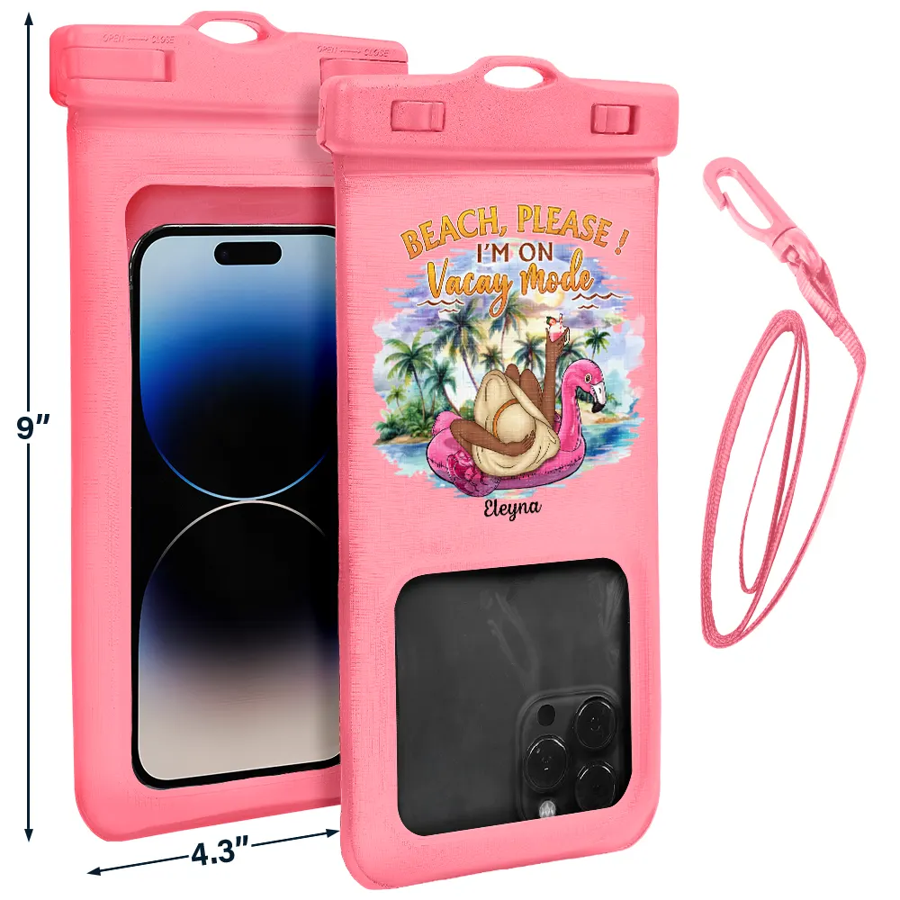 Beach Please I'm On Vacay Mode Chillin' Girl - Personalized Waterproof Phone Pouch - Image 3