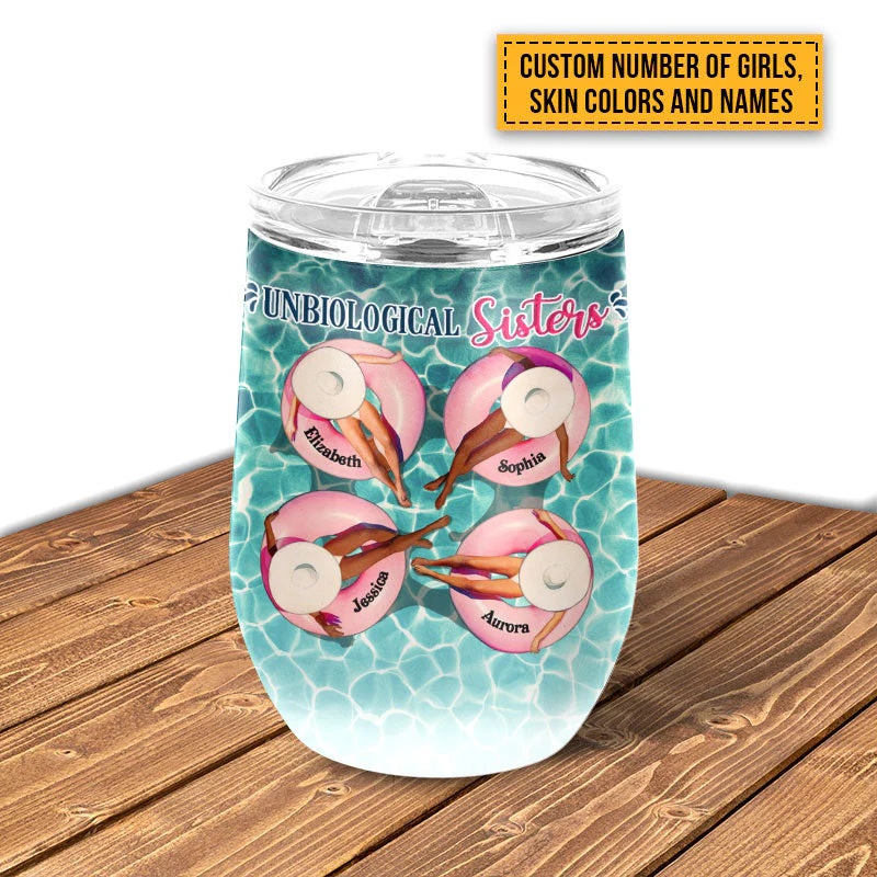 Beach Pool Bestie Best Friend BFF Unbiological Sisters Custom Wine Tumbler - Image 4