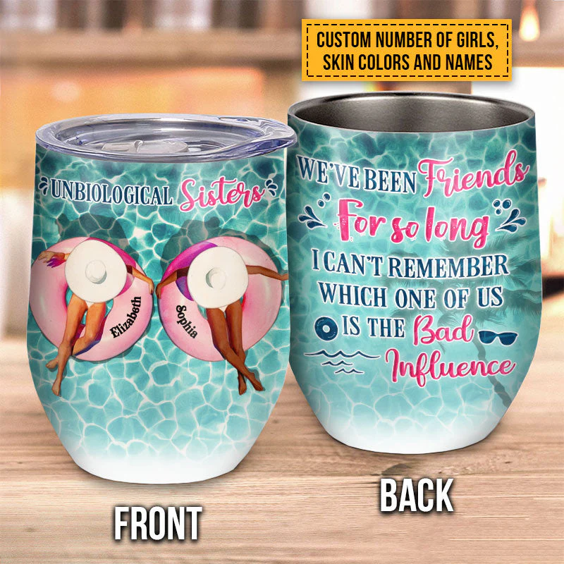 Beach Pool Bestie Best Friend BFF Unbiological Sisters Custom Wine Tumbler - Image 5