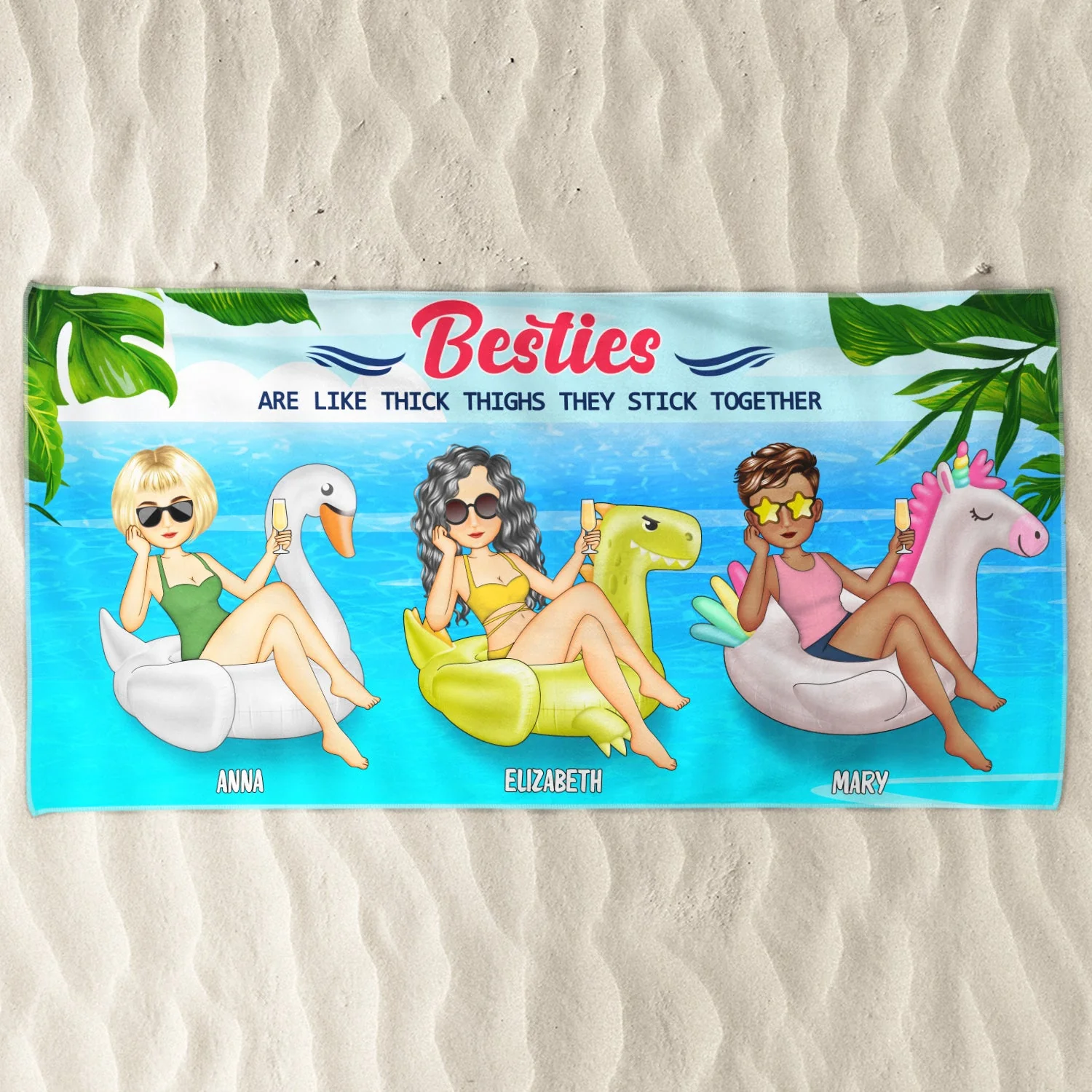 Beach Pool Flamingo Girl Besties Are Like Thick Thighs - Gift For Besties - Personalized Beach Towel - Image 3