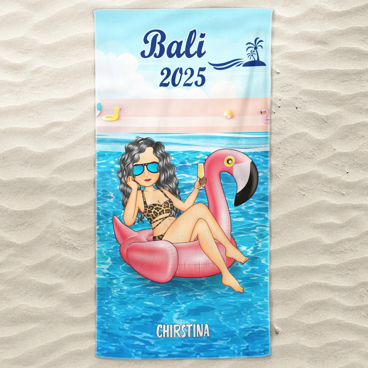 Beach Pool Flamingo Girl - Gift For Women, Gift For Yourself - Personalized Custom Beach Towel - Image 3