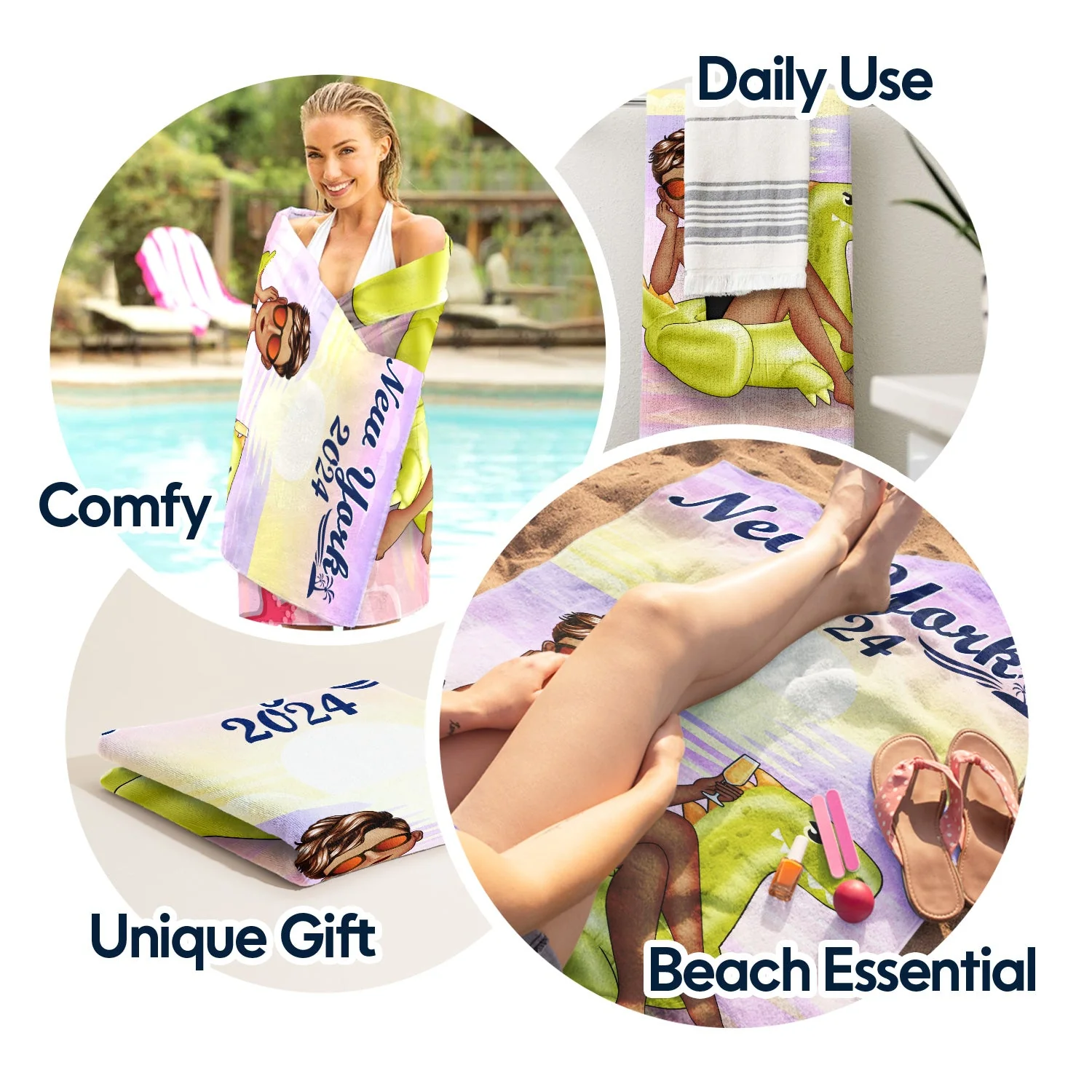 Beach Pool Flamingo Girl - Gift For Women, Gift For Yourself - Personalized Custom Beach Towel - Image 5