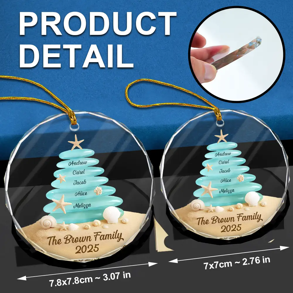 Beach Stones Family Christmas - Personalized Circle Glass Ornament - Image 6