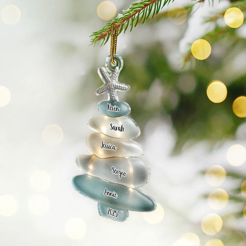 Beach Stones Family Christmas - Personalized Custom Shaped Acrylic Ornament - Image 2