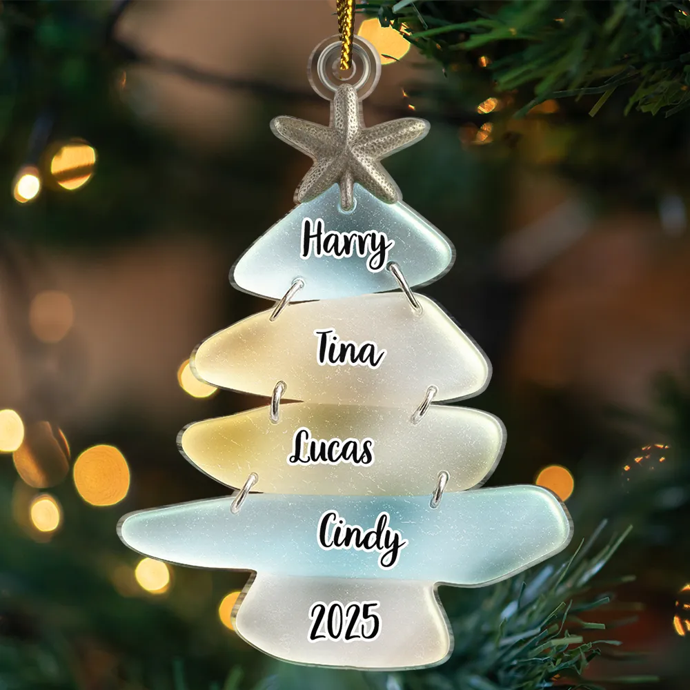 Beach Stones Family Christmas - Personalized Custom Shaped Acrylic Ornament - Image 3