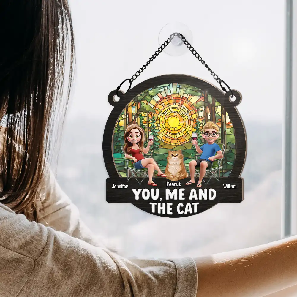 Beach You, Me And The Cats - Personalized Window Hanging Suncatcher Ornament - Image 4