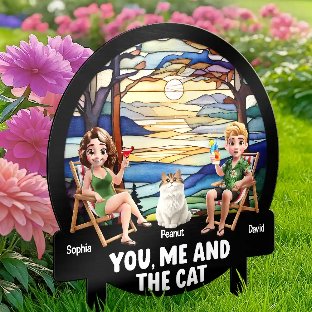 Beach You, Me And The Dog Cat - Personalized Metal Garden Stake - Image 4