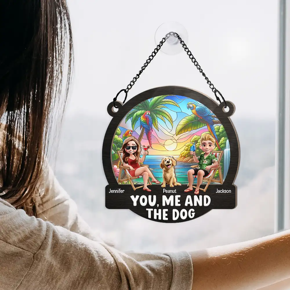 Beach You, Me And The Dogs - Personalized Window Hanging Suncatcher Ornament - Image 3