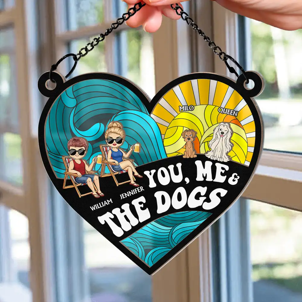 Beach You Me And The Dogs - Personalized Window Hanging Suncatcher Ornament - Image 2