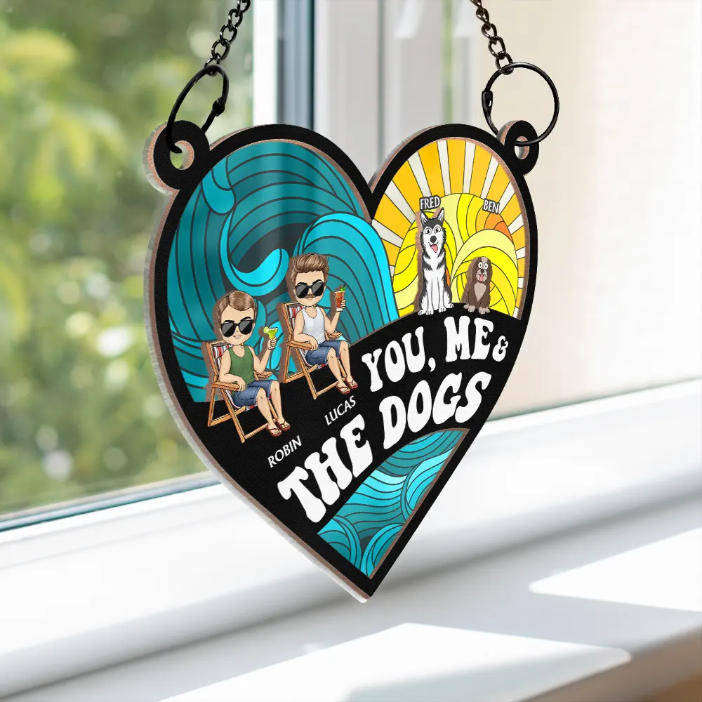 Beach You Me And The Dogs - Personalized Window Hanging Suncatcher Ornament - Image 3