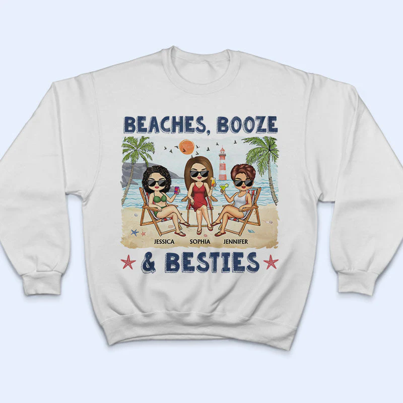 Beaches Booze And Besties Beach Best Friends - Bestie BFF Gift - Personalized Custom T Shirt - Image 5