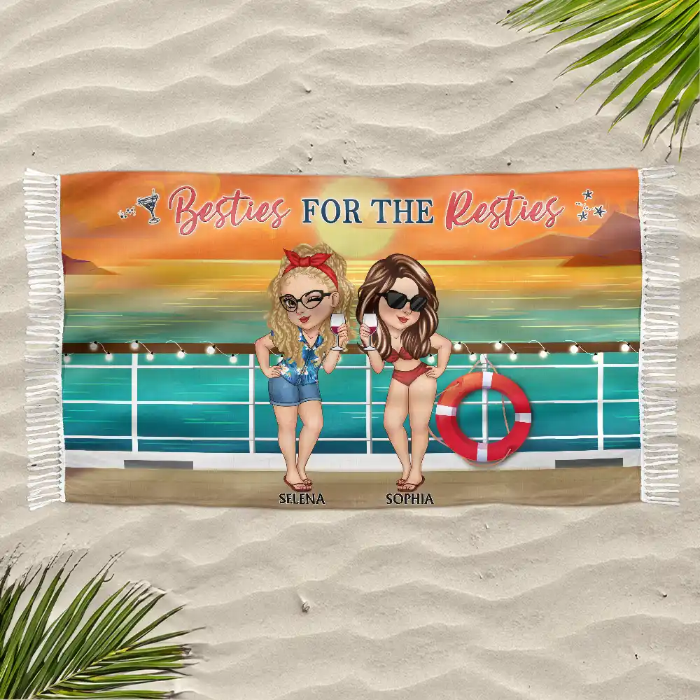 Beaches Booze And Besties - Personalized Turkish Beach Towel - Image 2