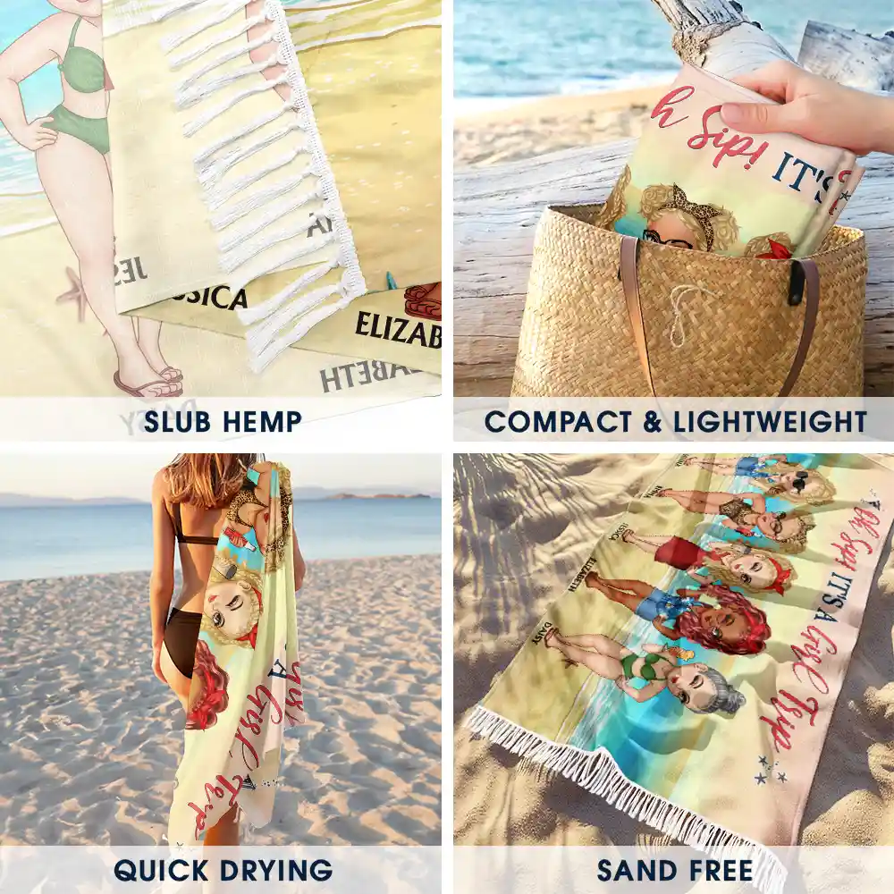 Beaches Booze And Besties - Personalized Turkish Beach Towel - Image 3