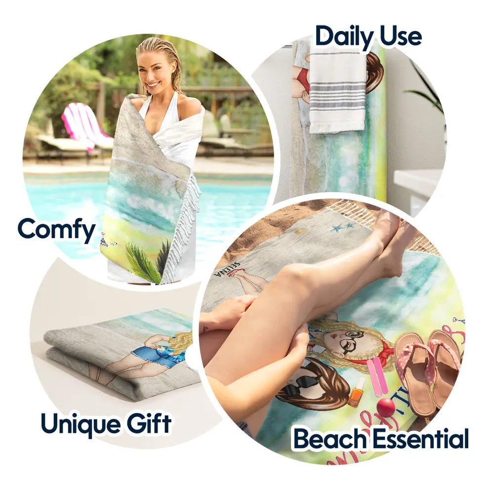 Beaches Booze And Besties - Personalized Turkish Beach Towel - Image 4