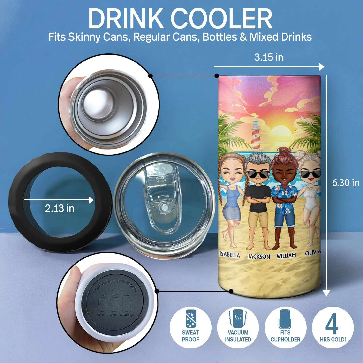 Beaches Booze Besties Best Friends - Gift For BFF, Siblings, Colleagues - Personalized Custom 4 In 1 Can Cooler Tumbler - Image 4