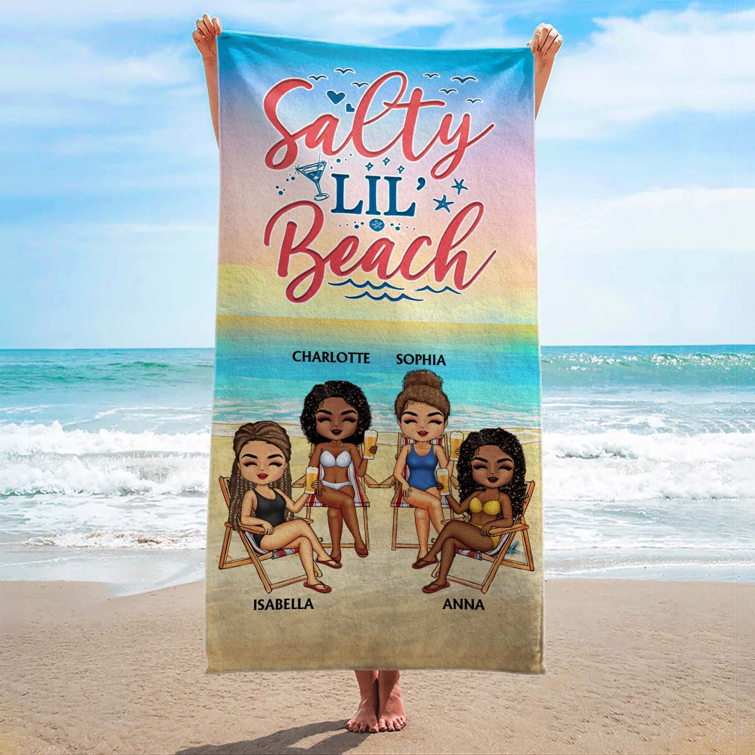 Beaches Booze Besties - Funny Birthday, Loving Gift For Besties, BFF, Best Friends - Personalized Custom Beach Towel - Image 2